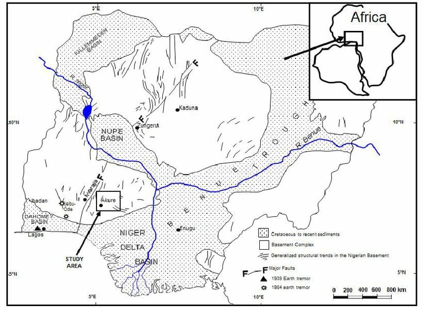 kart over nigeria viser drenering