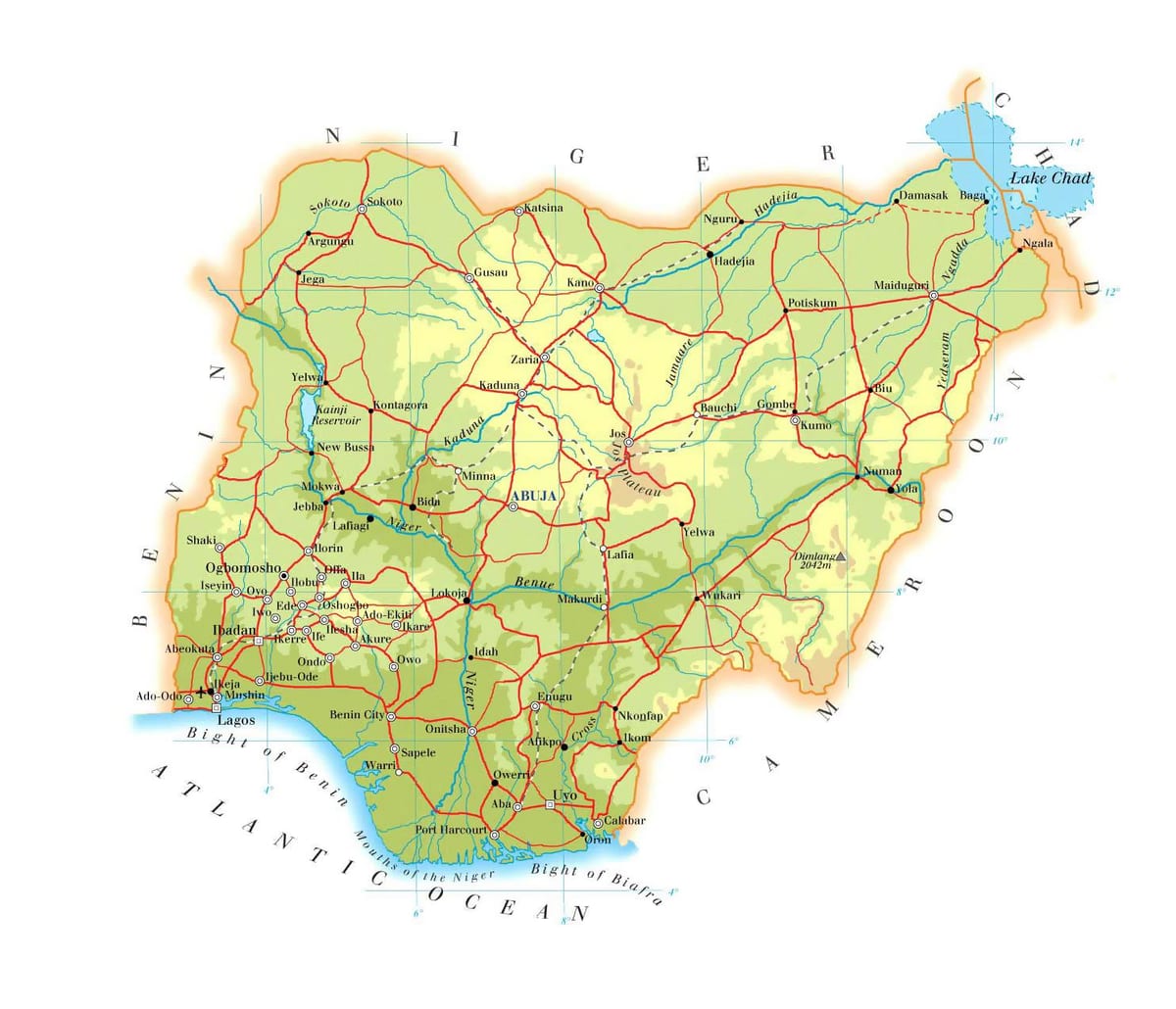 Kart av fysiske nigeria