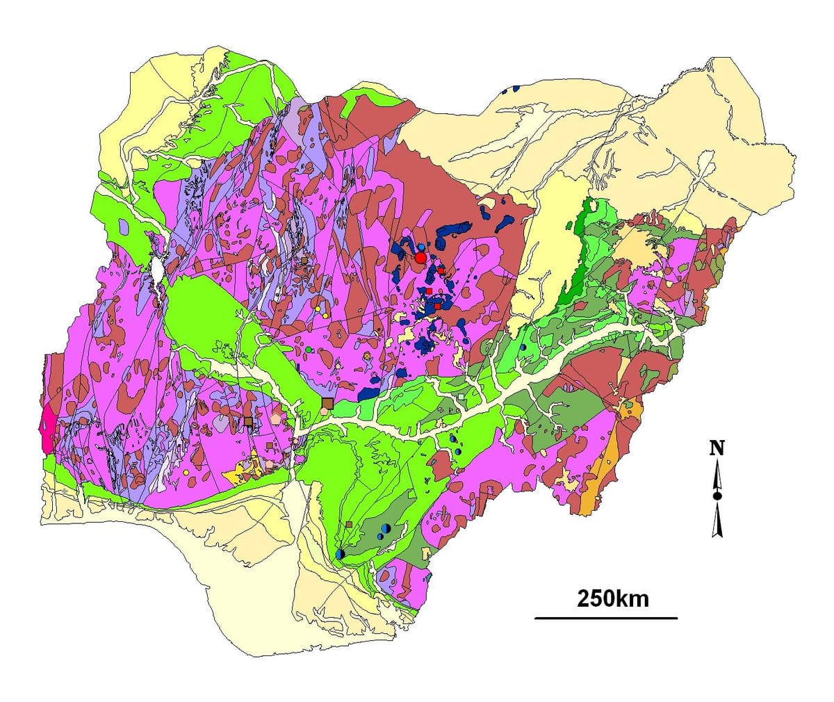 Kart over geologiske nigeria