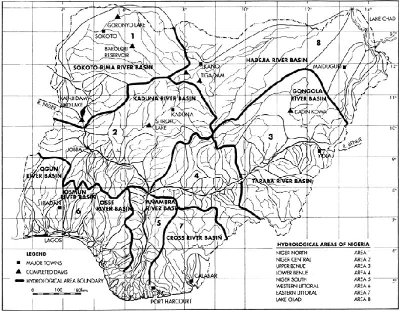 Kart av hydrologiske nigeria