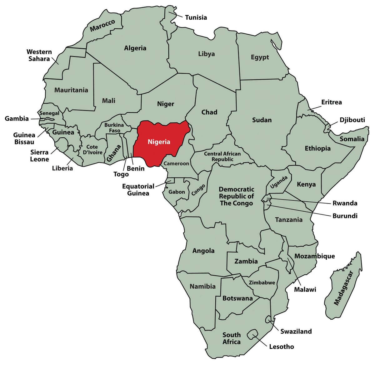 Kart over afrika som viser nigeria