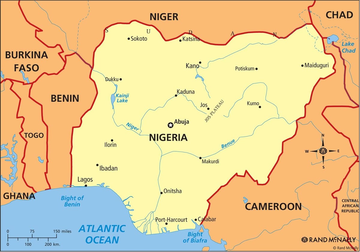 kart over nigeria viser elven niger og benue