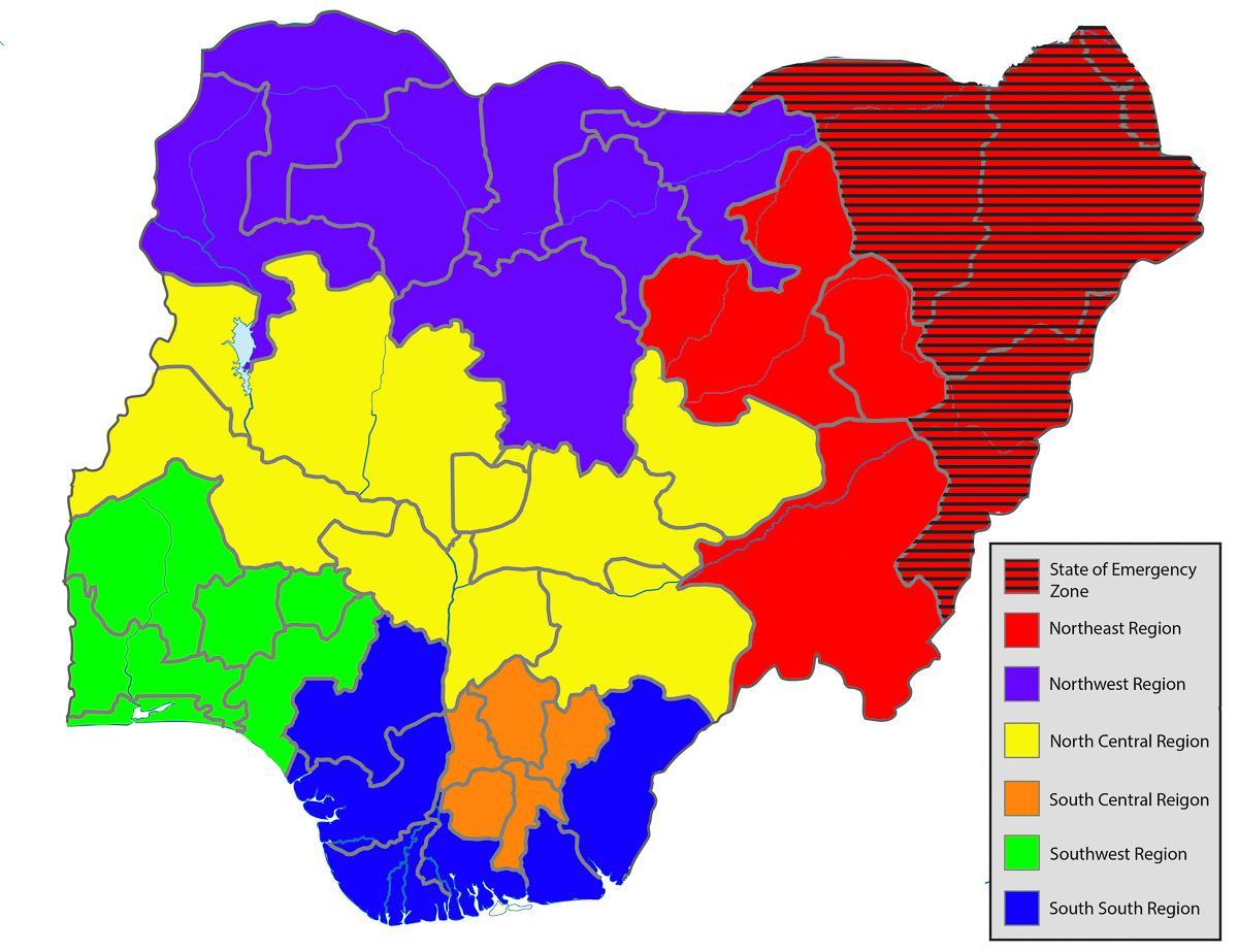 kart over nigeria viser alle stater