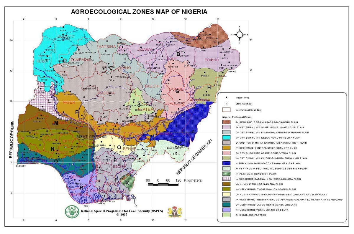 kart over nigeria som viser ulike vegetasjonssoner