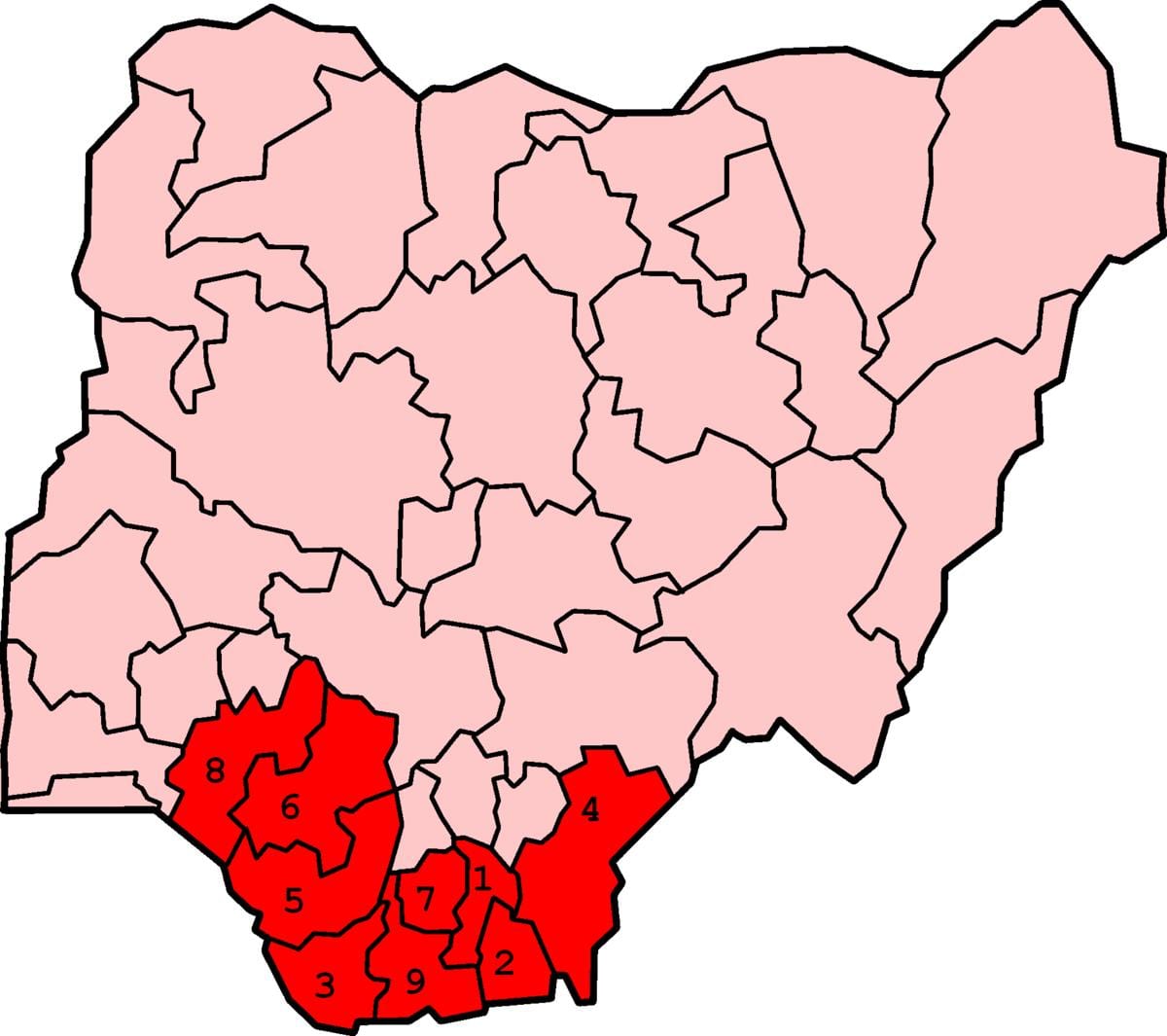 Kart over sør-sør-nigeria
