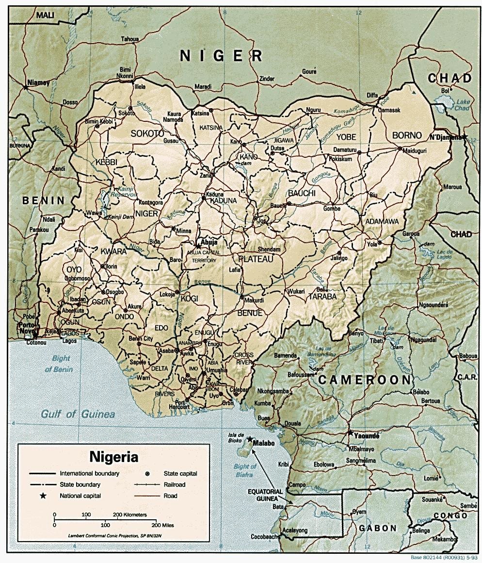geografiske kart over nigeria