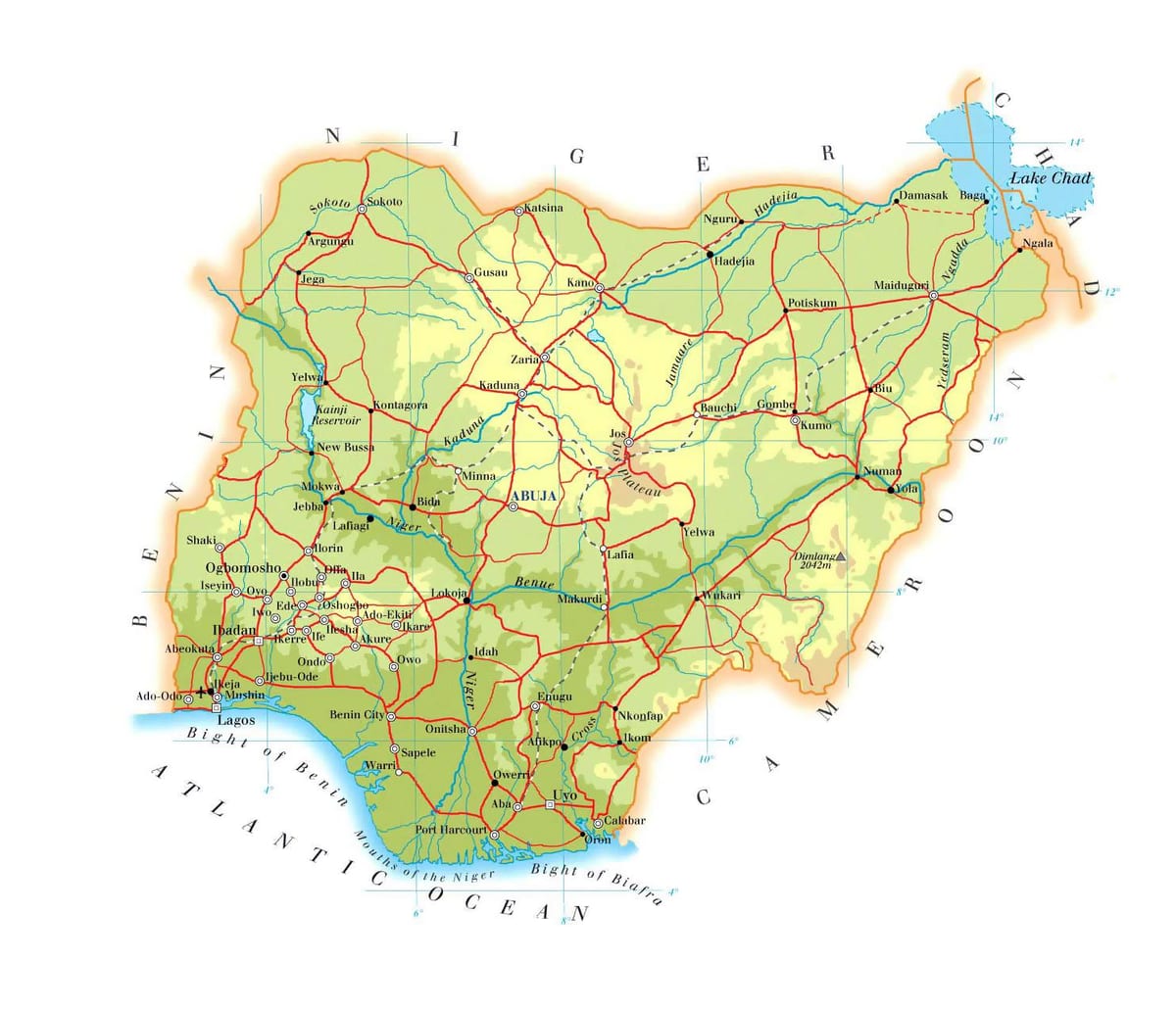 Kart over nigeria høyde