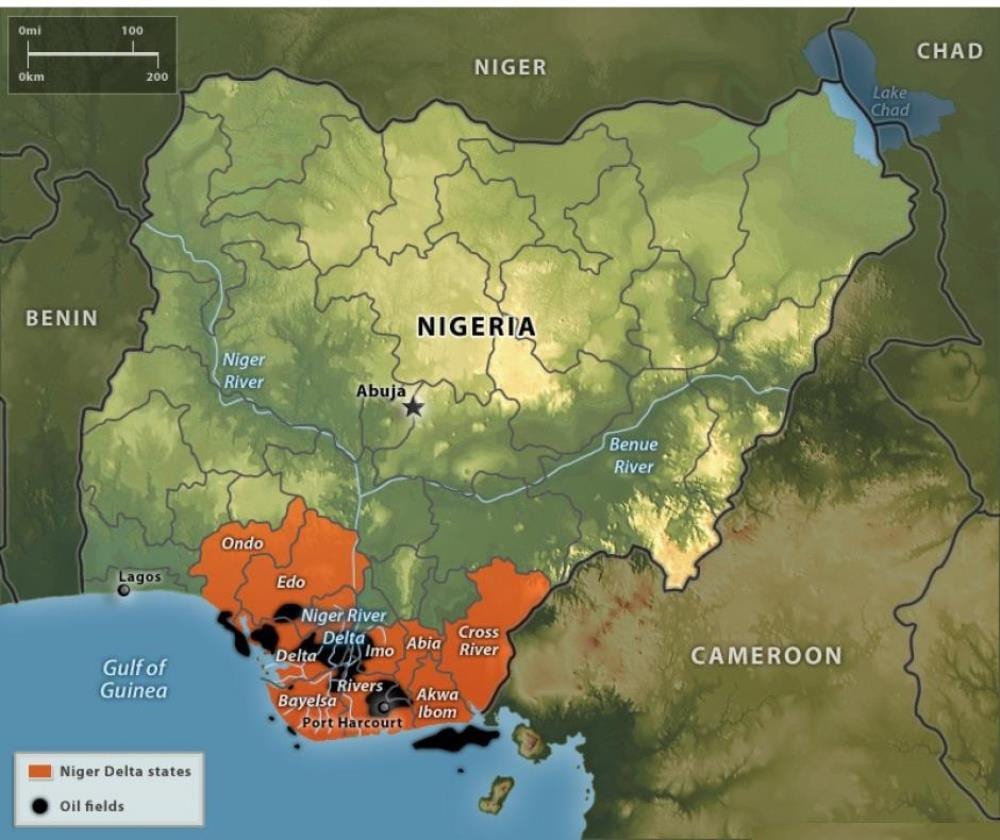 Kart over nigeria olje