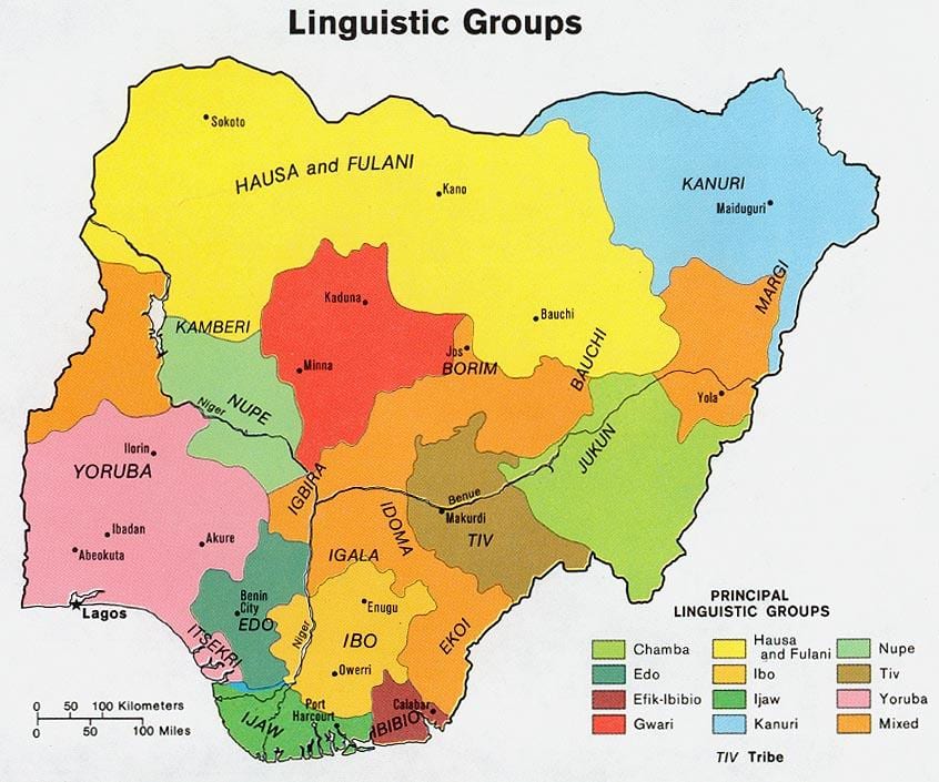 kart over nigeria viser etniske grupper