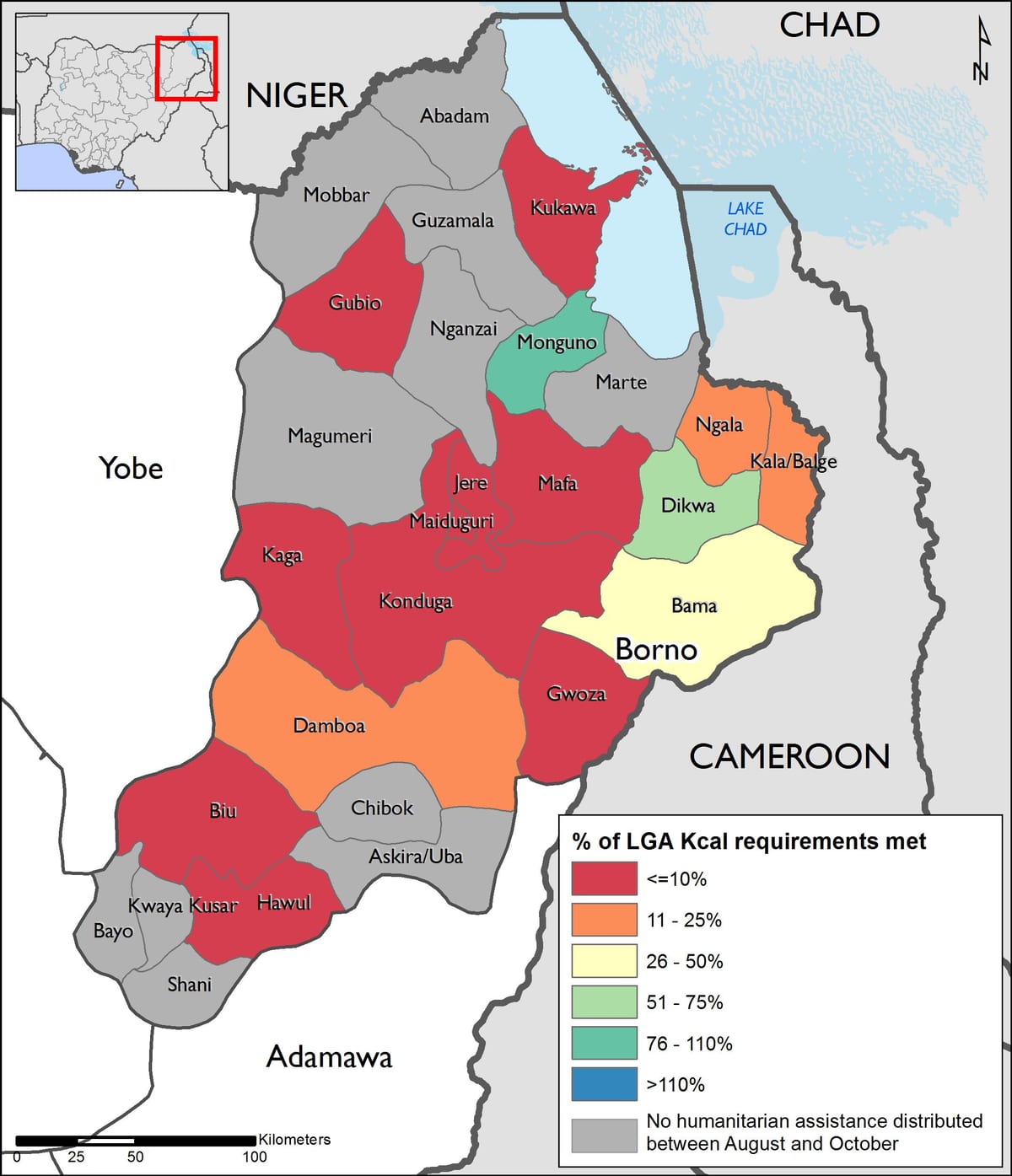 Kart over nord-øst-nigeria