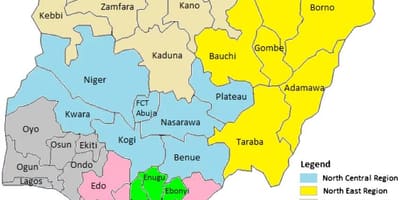 Kart over nigeria som viser den geopolitiske soner