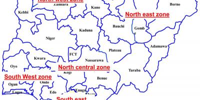 Kart over nigeria viser seks geopolitiske soner