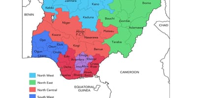 Kart over nigeria viser geopolitiske soner