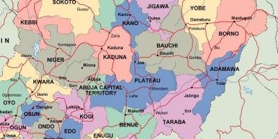 Kart over nigeria med stater og byer