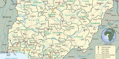 Kart over nigeria viser stater og hovedsteder